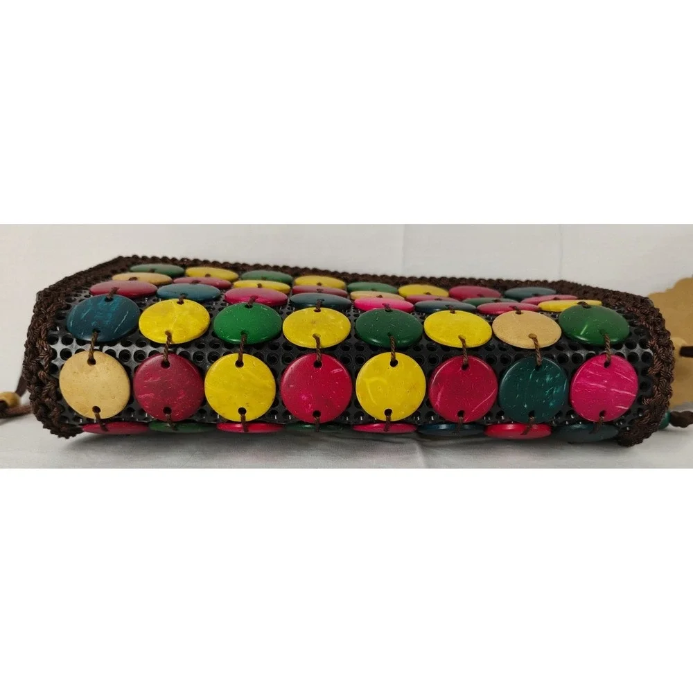 Double Sided‎ Crossbody Beaded Knit Purse Multicolored Disks From Equador